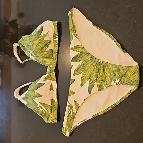 💕FARM RIO Palm Fan Bikini Set Triangle Bikini Top + Low Bikini Bottom XL/L NWT - Picture 8 of 14